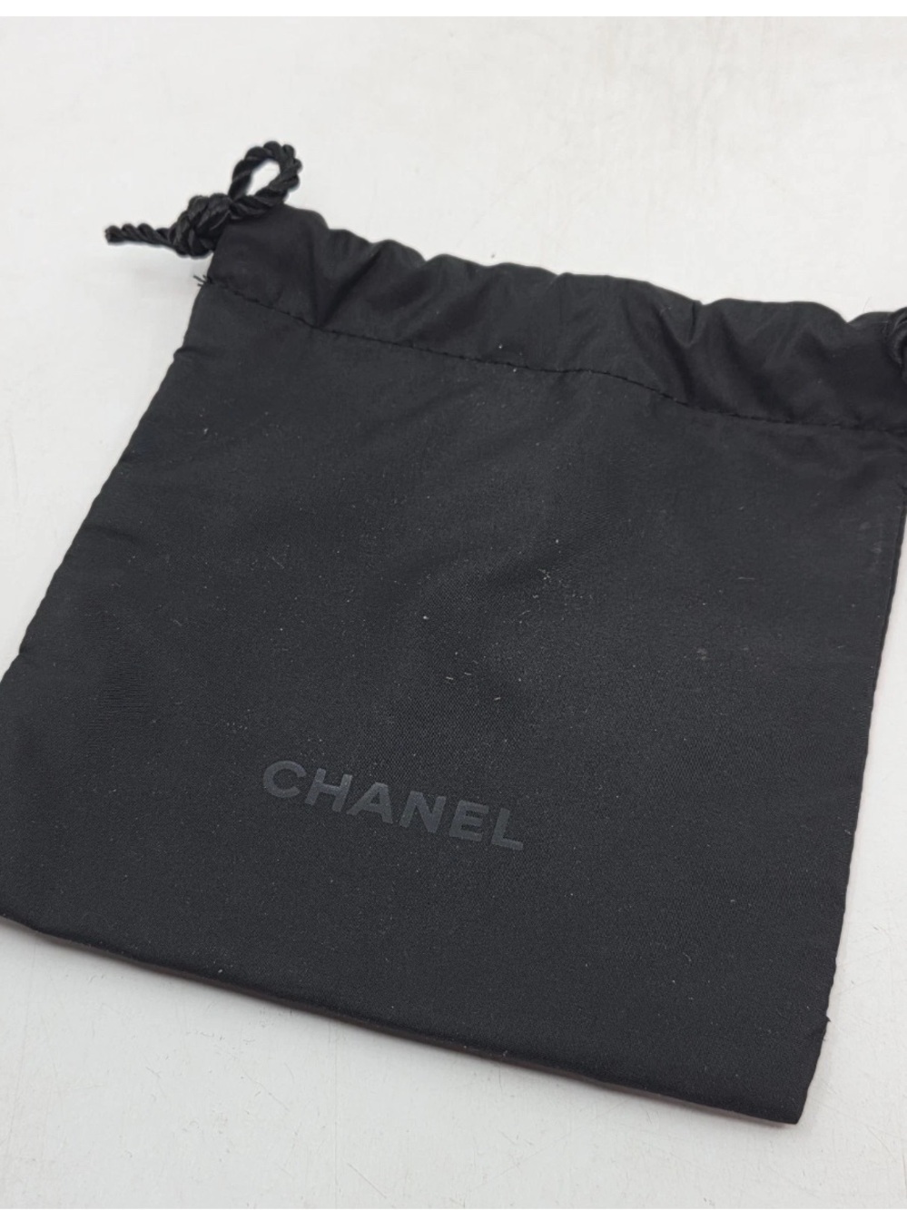 CHANEL Black Satin Drawstring Pouch
